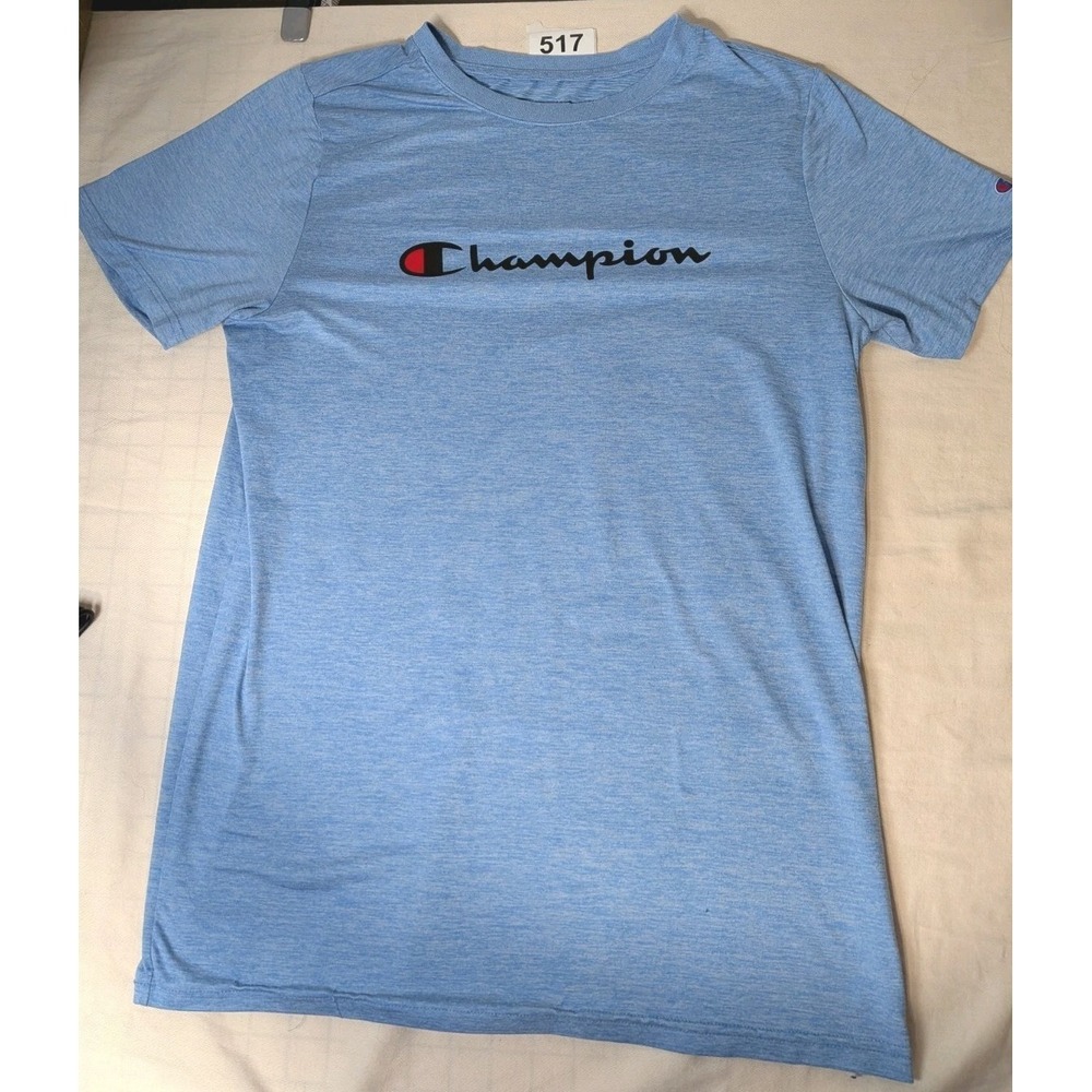 Champion Boys 18/20 Blue Basic T-Shirt Logo Crew Neck Short Sleeve